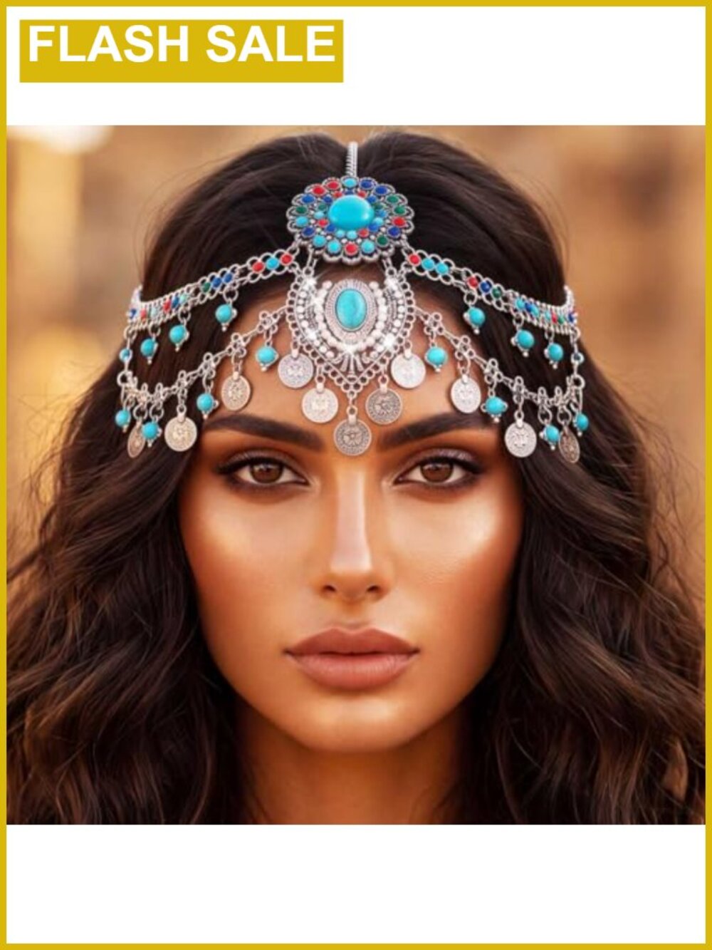 Egyptian Coin Head Chain Silver Forehead Jewelry Hair Accessory